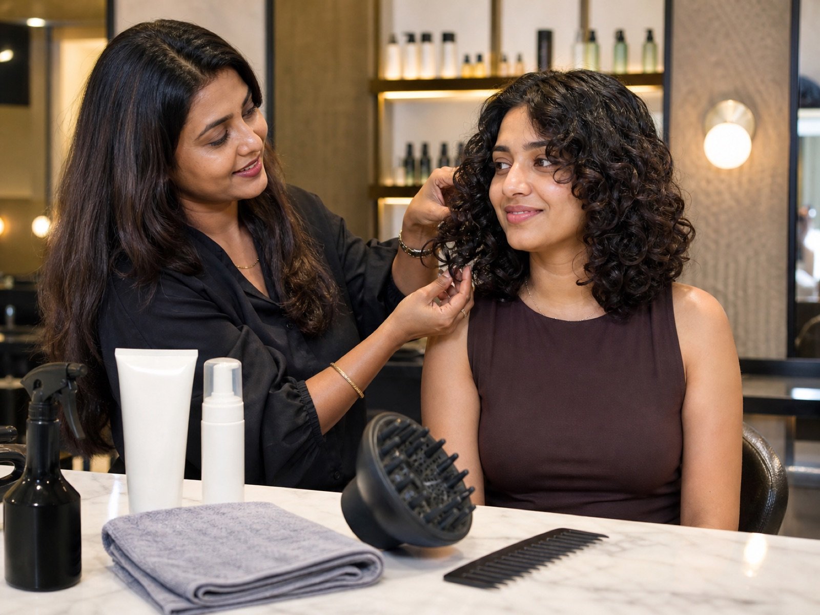 Cold perm process and defined curls on Indian hair