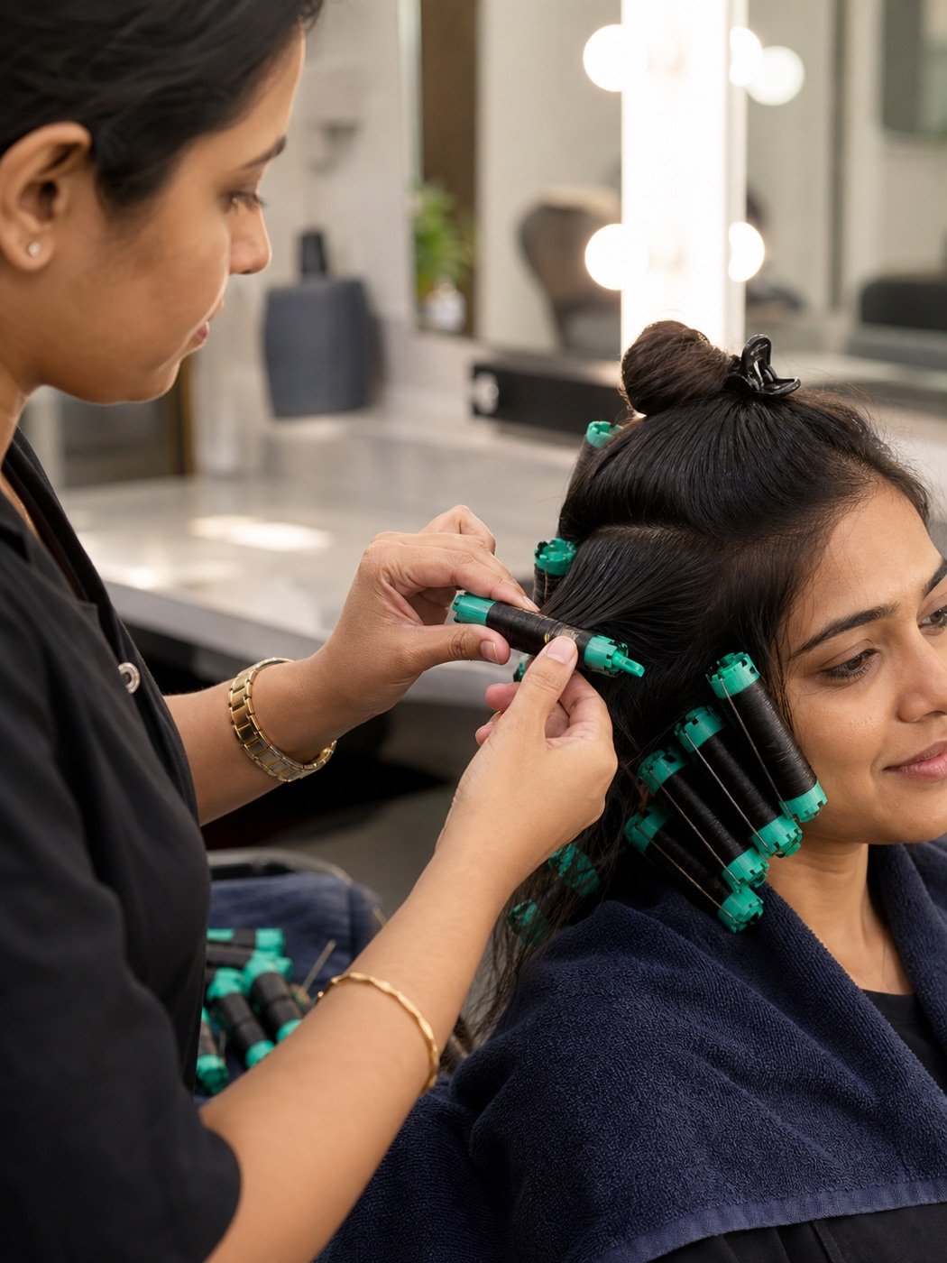 Digital perm process and soft curls on Indian hair