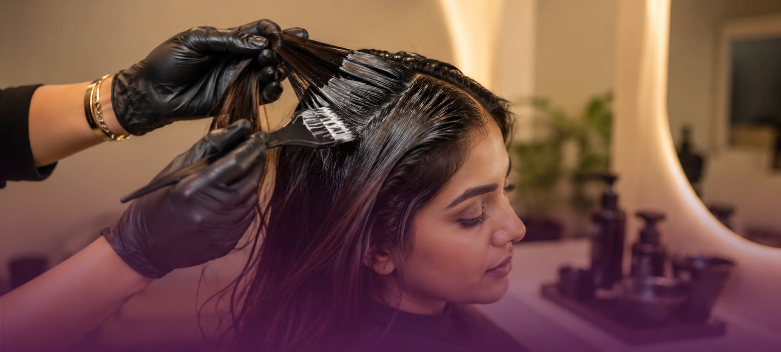 Stylist applying hair colour to a client at Plum & Sugar