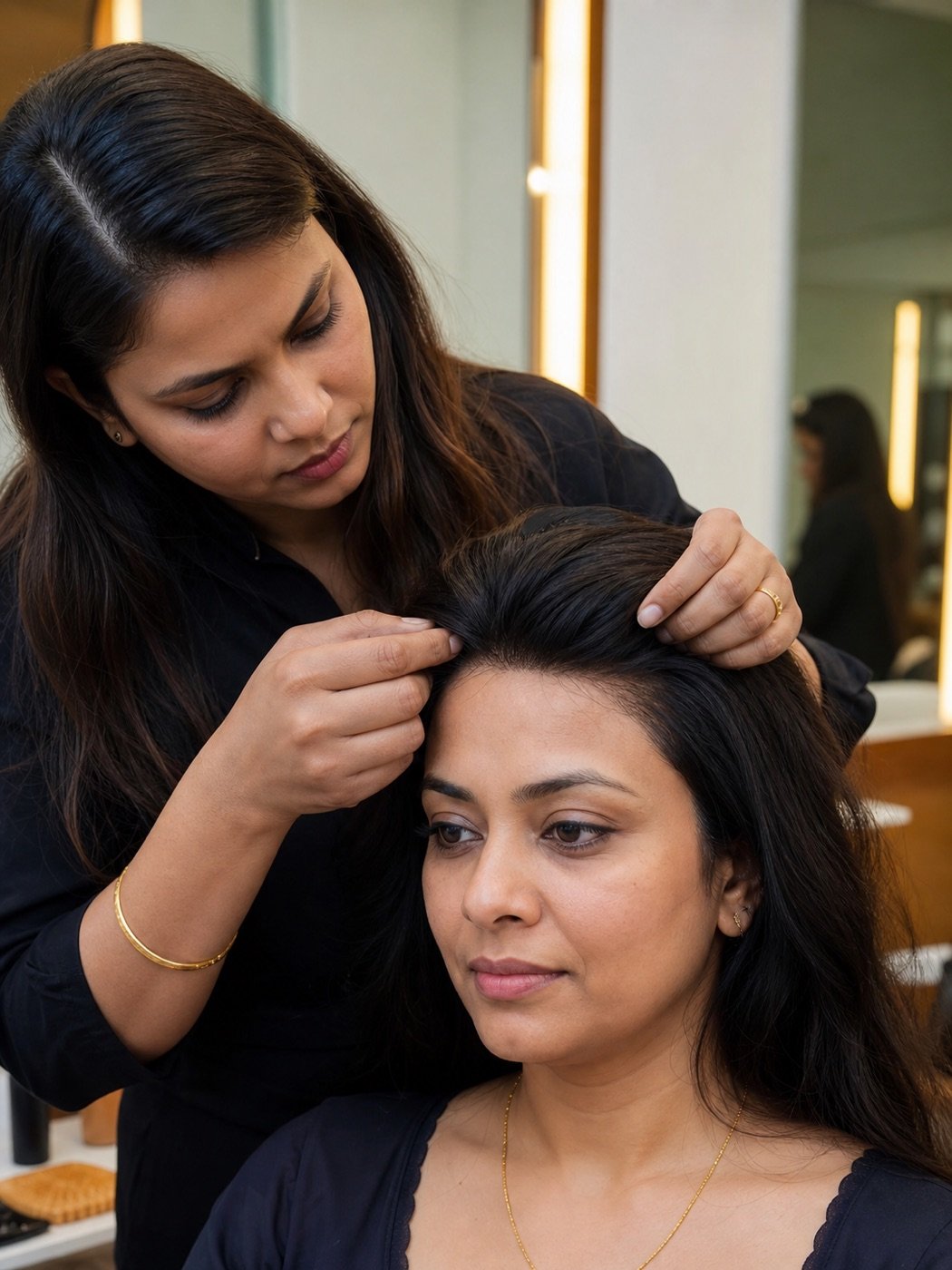 Hair wig fitting and styling for Indian clients