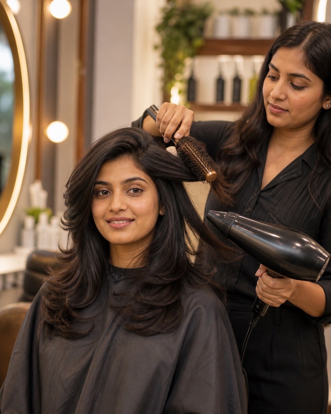 Blow-dry finishing for a layered haircut at Plum & Sugar