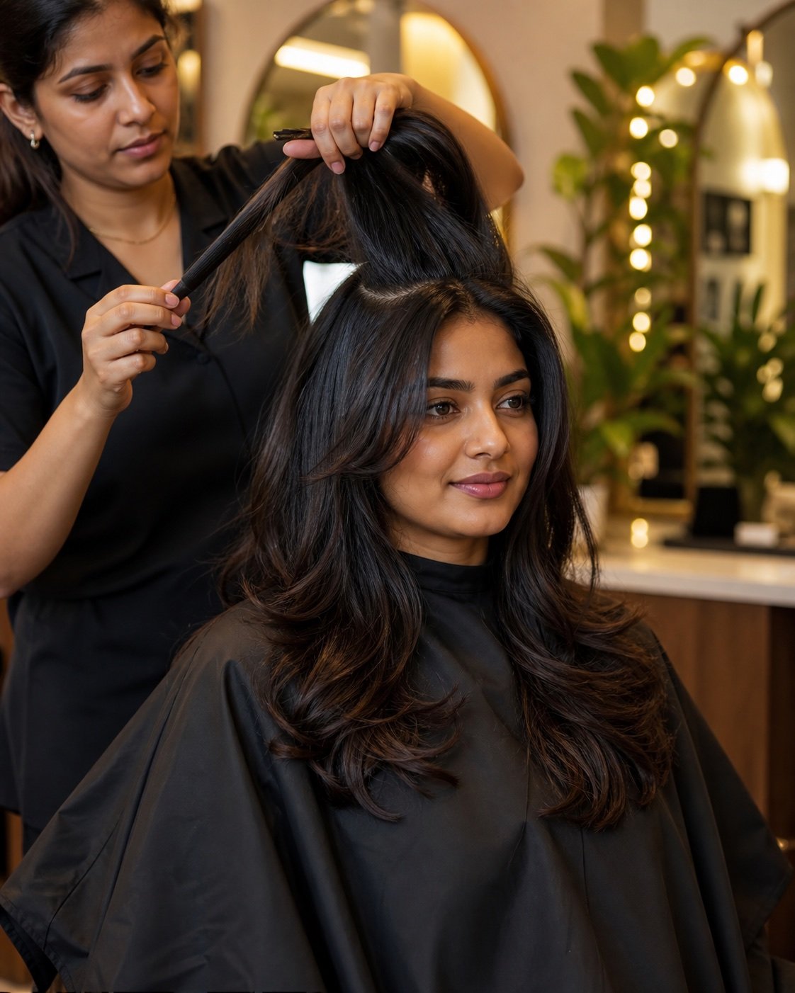 Haircut consultation and sectioning at Plum & Sugar JP Nagar