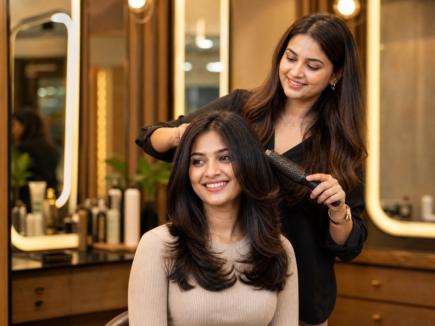 Hair styling finish on Indian hair