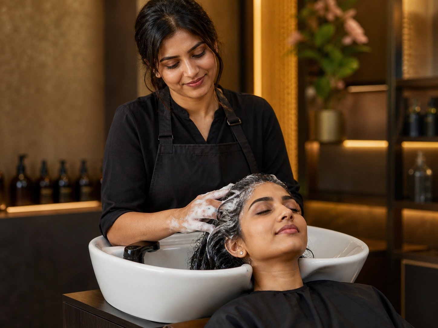 Haircut and styling detail for Indian hair