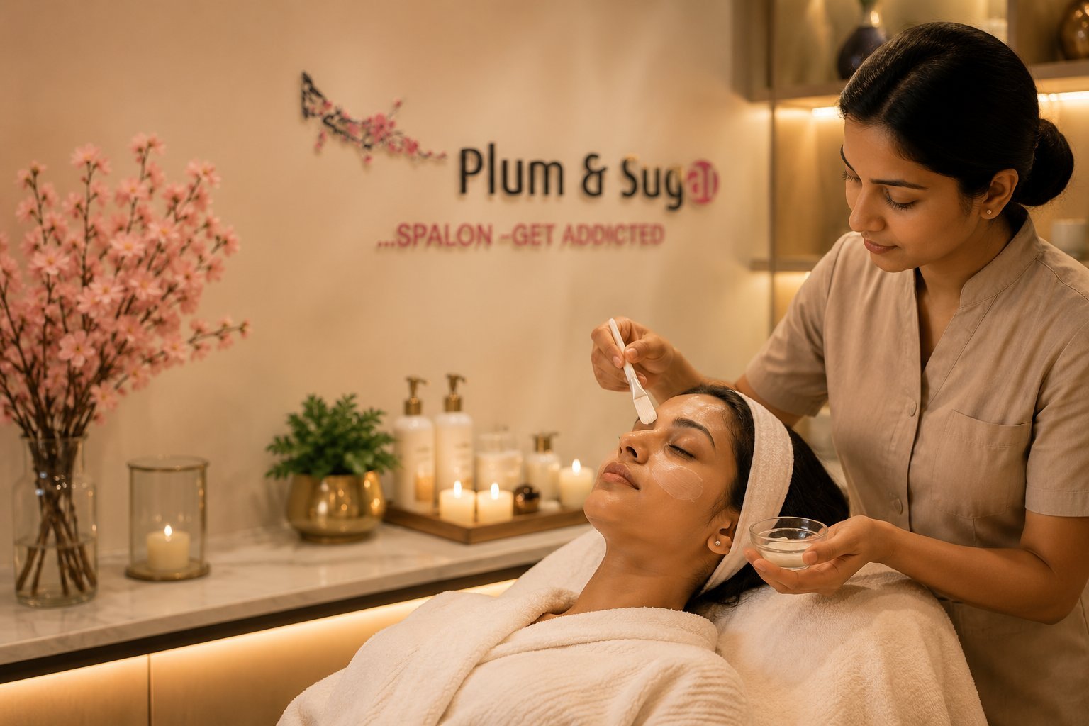 Facial treatment at Plum & Sugar salon