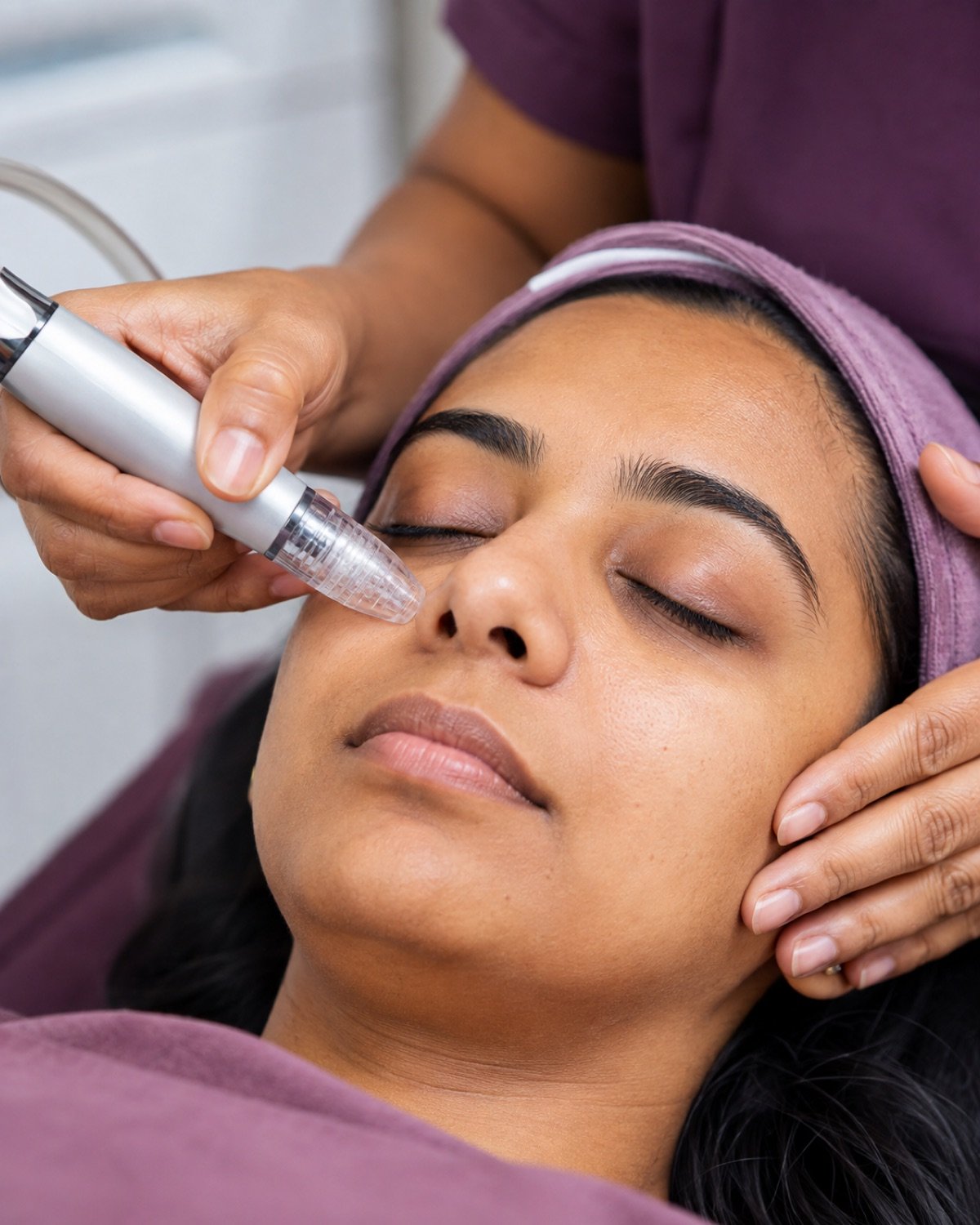 Clear-tip suction extraction around the nose on Indian skin