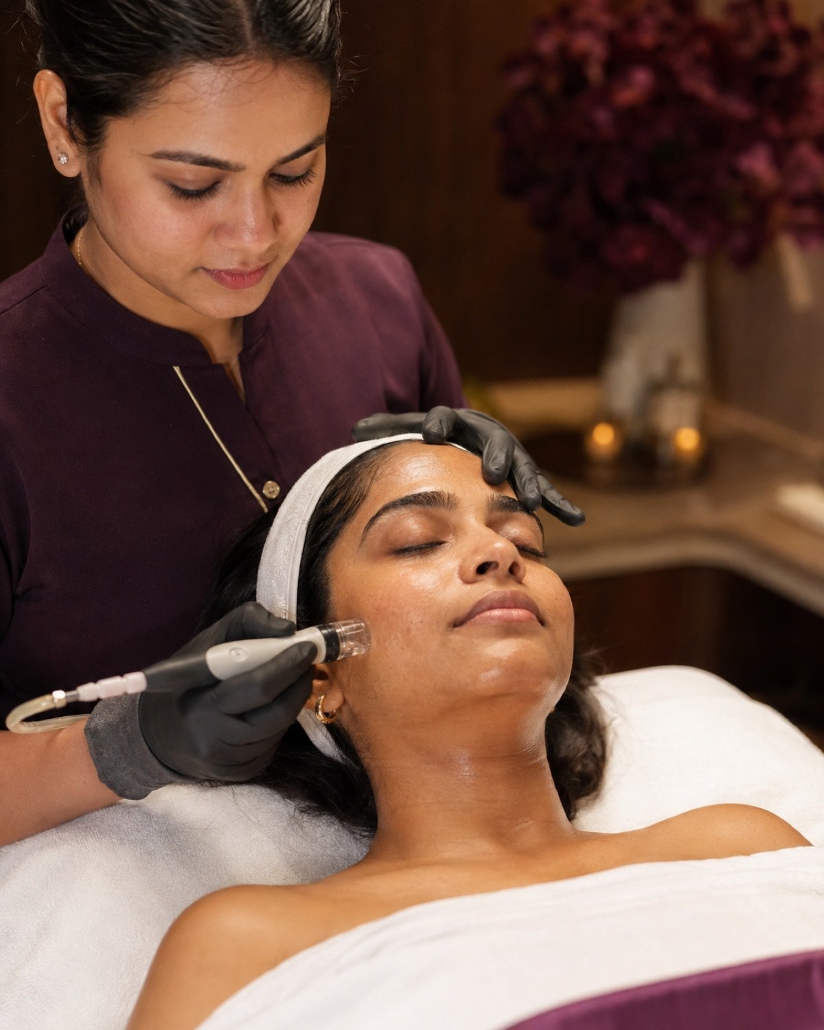 Hydrating serum infusion on medium-brown Indian skin