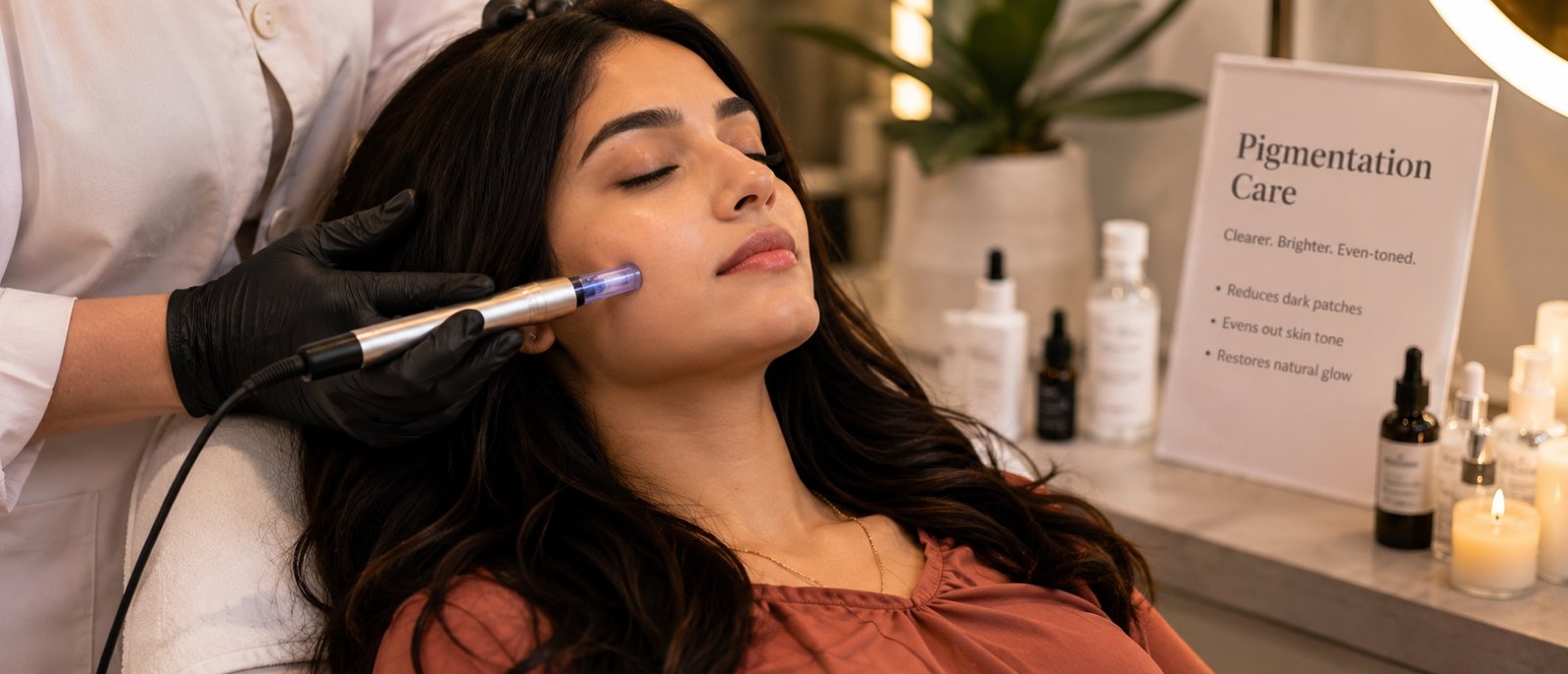 A Plum & Sugar therapist performing a pigmentation care treatment at HSR Layout