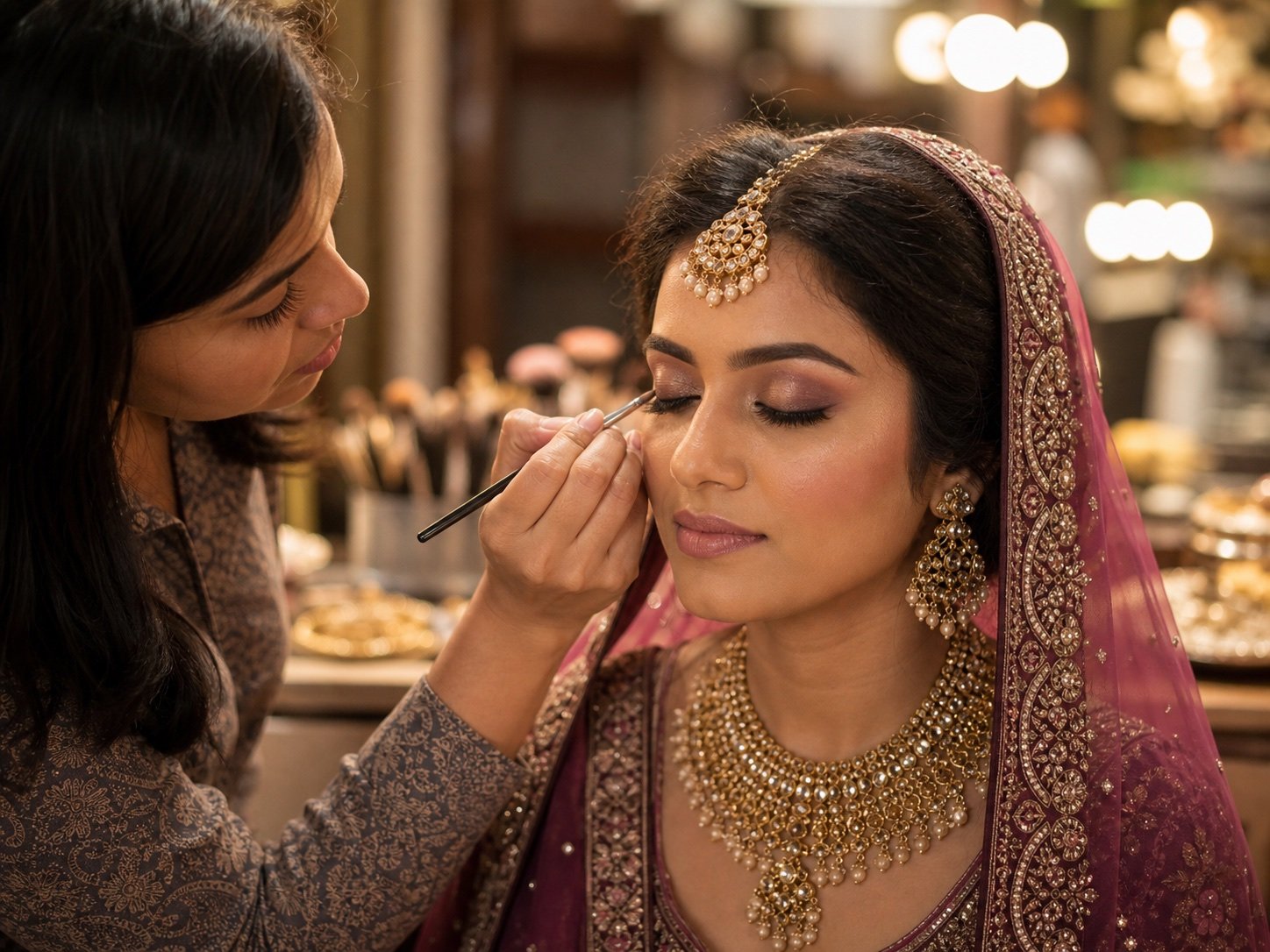 Bridal makeup detail for Indian bride