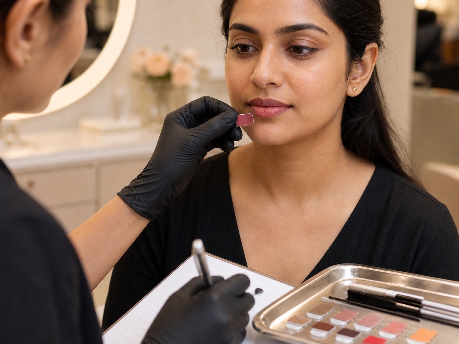 Cosmetic tattoo lip color matching for Indian client
