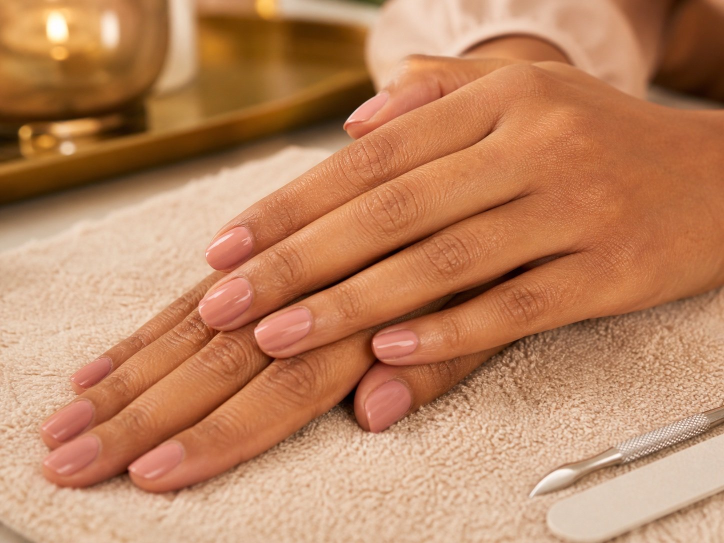 Indian client hands after classic manicure at Plum & Sugar HSR Layout
