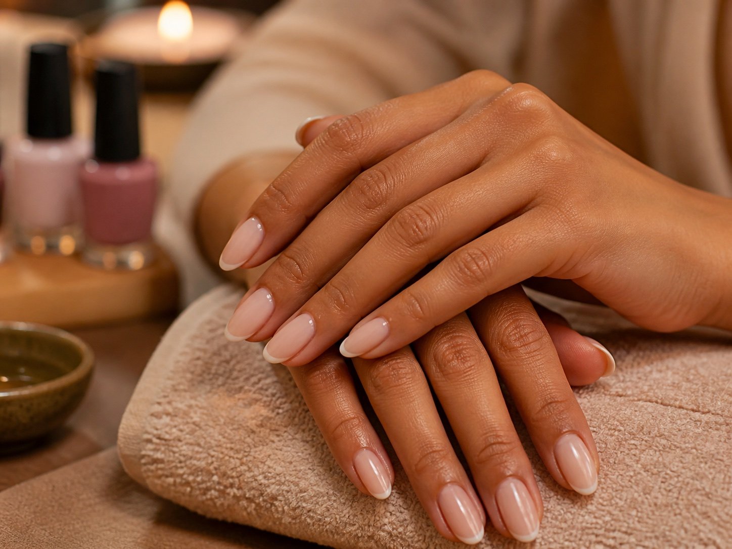 Indian client hands with refined nail extensions at Plum & Sugar HSR Layout