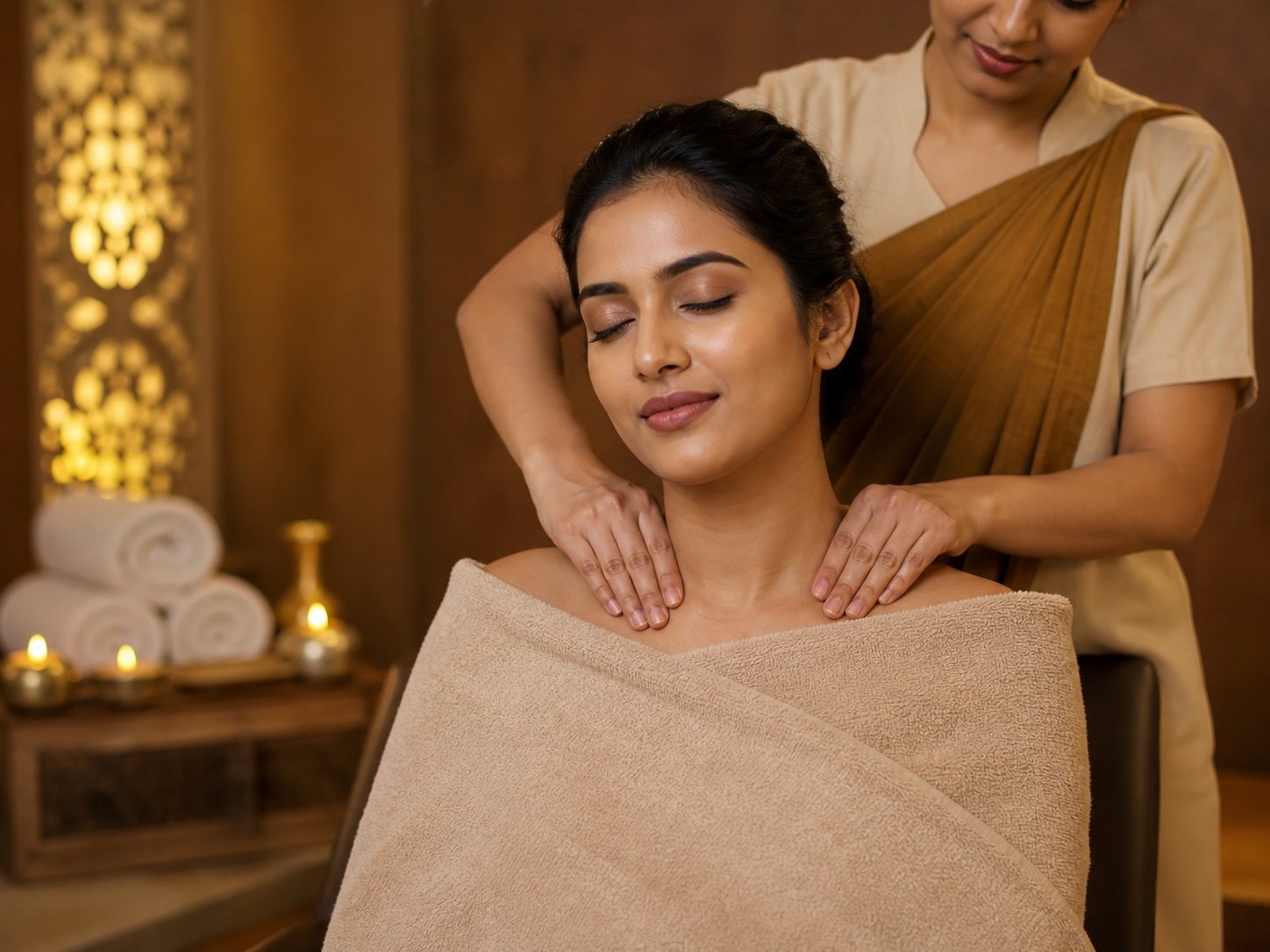 Relaxing massage ritual with Indian client
